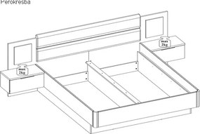 Posteľ s nočnými stolíkmi Capri 180x200 cm, dub wotan/šedá