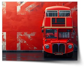 Sablio Plagát Červený poschodový autobus Vlajka - 90x60 cm