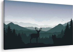 Obraz - Jeleň s vlkom v skalách (90x60 cm)
