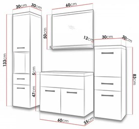 Expedo Koupelnová sestava LABA s umyvadlem, bílá/šedá lesk