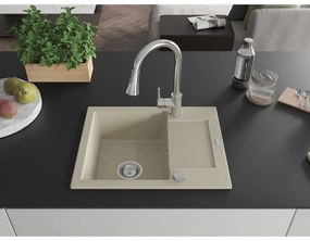 Mexen Enzo, 1-komorový granitový drez 576x465x174 mm a drezová batéria Elia, béžová, 6506-69-670101-00