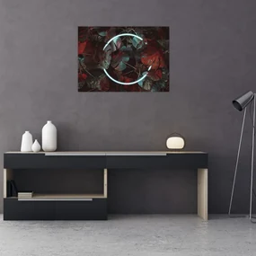 Sklenený obraz - Neónový kruh medzi palmami (70x50 cm)