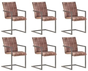 Jedálenské stoličky s perovou kostrou 6 ks ošúchané hnedé pravá koža 3067131