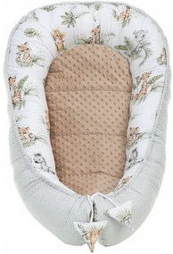 Obojstranné hniezdočko (kokon) pre bábätko - BABYMAM PREMIUM set 7v1 - Africké zvieratká s béžovou minkami