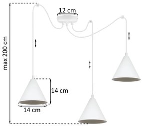 Závesné svietidlo Soho Spider, 3x biele kovové tienidlo, (fi 14cm)