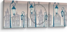 Obraz - Havrany strážiace mesto (s hodinami) (90x30 cm)