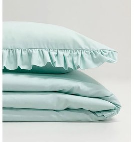 Bavlnená posteľná bielizeň s volánikom, mätová