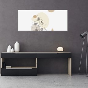 Obraz - Béžové kvety s motýľom N⁰4 (120x50 cm)