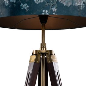 Mosadzná stojaca lampa na trojnožke s plyšovým tienidlom s motívom rýb 50 cm - Cortin