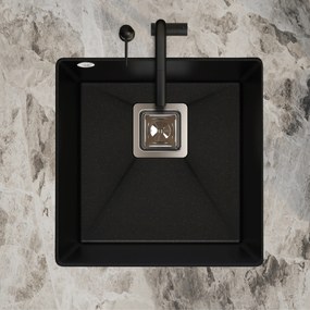 Sink Quality Argon 50, kuchynský granitový drez 420x420x225 mm + chrómový sifón, čierna škvrnitá-Brocade, SKQ-ARG.B.1KBO.50.X