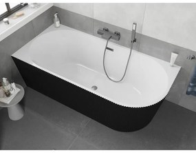 Mexen Silo, rohová voľne stojaca ryhovaná vaňa, ľavá, 170 x 80 cm, biela-čierna, brúsený grafit prepad, 52891708075L-66