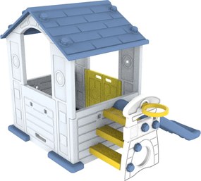 Ramiz Detský záhradný domček 3 v 1 Modrá strecha + šmýkačka + basketbalový kôš
