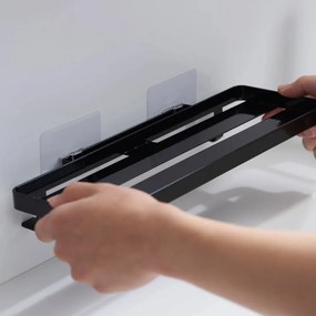 Matne čierna oceľová kúpeľňová polička bez vŕtania Film Hook – YAMAZAKI