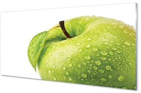 Obraz na skle Jablko zelená vodné kvapky 120x60 cm