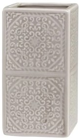 Béžový porcelánový držiak na kefky s ornamentmi - 7*7*12 cm
