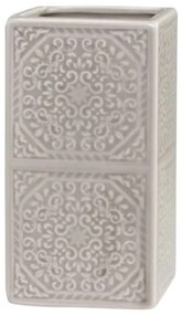 Béžový porcelánový držiak na kefky s ornamentmi - 7*7*12 cm