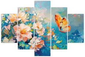 Obraz - Motýľ a kvety, olejomaľba II. (150x105 cm)
