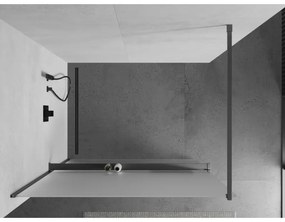 Mexen Kioto+, sprchová zástena Walk-In s poličkou a vešiakom 70 x 200 cm, 8mm sklo námraza, grafitový profil, 800-070-121-66-30