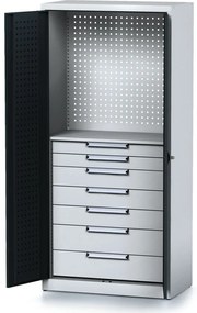 Policová dielenská skriňa 2-dverová MECHANIC, 1 polica, 7 zásuviek, 920 x 500 x 1950 mm, antracitové dvere