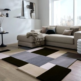 Čierno-sivý ručne tkaný vlnený koberec 150x240 cm Collage Monochrome – Flair Rugs