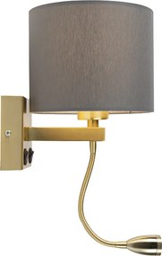 Art Deco nástenná lampa zlatá s USB a sivým tienidlom - Brescia
