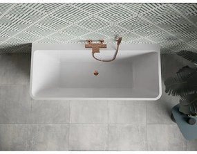 Mexen Volta, voľne stojaca nástenna vaňa 150 x 75 cm, biela-čierna, ružové zlato prepad, 51131507575-60