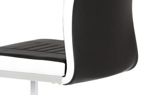 Autronic -  Jedálenská stolička DCL-406 BK, koženka čierna / biele boky, chróm