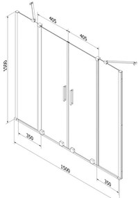 Mexen Velar Duo, 2-krídlová vaňová zástena s posuvnými dverami 140 x 150 cm, námraza, zlatý lesklý profil, 896-140-000-32-50