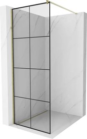 Mexen Kioto sprchová zástena 90x200 cm 8 mm, zlatý profil, sklo čierny vzor 1, 800-090-101-01-77