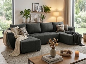 Rozkladacia sedacia súprava do U LIVARO 305x140 cm, tmavosivá