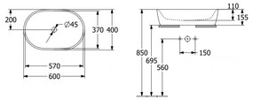 Villeroy & Boch Architectura - Umývadlová misa 600x400 mm, bez prepadu, alpská biela CeramicPlus 5A2661R1