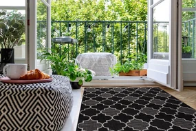 Šnúrkový koberec SIZAL FLOORLUX 20607 , marokánsky trellis,  čierny / strieborný