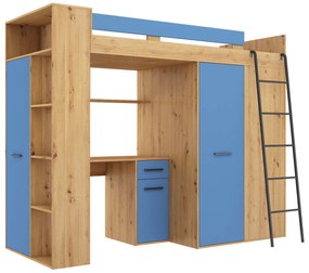 Poschodová posteľ 90 cm Vivian (P) (s roštom) (dub artisan + nebeská modrá). Vlastná spoľahlivá doprava až k Vám domov. 1048528