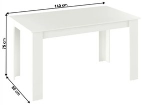 Jedálenský stôl, biela, 140x80 cm, GENERAL NEW
