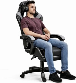 LEAN Kancelárska stolička s opierkou na nohy a vankúšmi – sivá