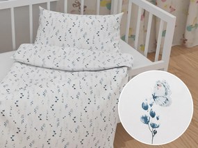 Biante Detské bavlnené posteľné obliečky do postieľky Sandra SA-398 Modré kvietky s motýlikmi Do postieľky 90x140 a 40x60 cm