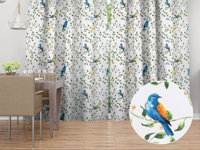 Biante Bavlnený záves Sandra SA-501 Modré vtáky a vetvičky na bielom 150x150 cm