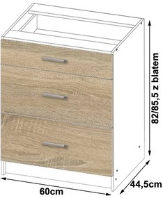 Dolná kuchynská skrinka Lula s60 sz3 (matná biela + dub sonoma). Vlastná spoľahlivá doprava až k Vám domov. 1068767