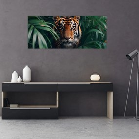 Obraz - Portrét tigra v džungli (120x50 cm)