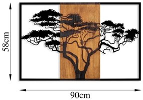 Nástenná dekorácia 90x58 cm strom drevo/kov