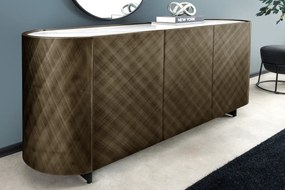 Komoda REFLECTION 150 cm 3D efekt bronzová s keramickou mramorovou doskou biela