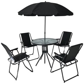 Súprava nábytku na terasu, stôl, 4 skladacie stoličky a slnečník