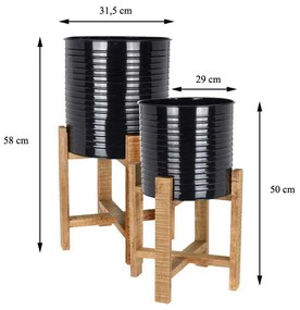 KOVOVÝ KVETINÁČ SO STOJANOM TIN SADA 2KS 58X31,5 CM+50X29 CM ČIERNA