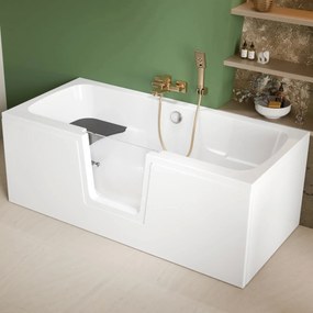 Vaňa s dvierkami Polimat OVI 160x75 PRAVÁ s bielym čelným krycím panelom + vaňový sifón automat s prepadom VABPS-ZU 70
