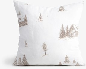 Goldea vianočná flanelová obliečka na vankúš - zima na vidieku na bielom 40 x 40 cm