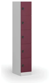 Šatníková skrinka s úložnými boxmi, 5 boxov, 1850 x 300 x 500 mm, kódový zámok, červené dvere