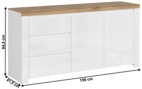 Komoda Vilgi 2D3S (vysoký lesk biely + dub wotan). Vlastná spoľahlivá doprava až k Vám domov. 1052046