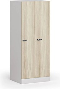 Šatníková skrinka S1 znížená, 2 oddiely, 1500 x 600 x 500 mm, demont, mechanický kódový zámok, laminované dvere, dub prírodný