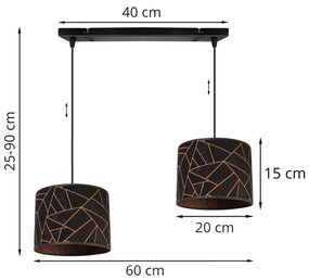 Závesné svietidlo WERONA 6, 2x čierne textilné tienidlo so vzorom, C