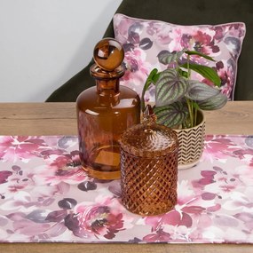 Zamatový behúň na stôl s potlačou kvetou